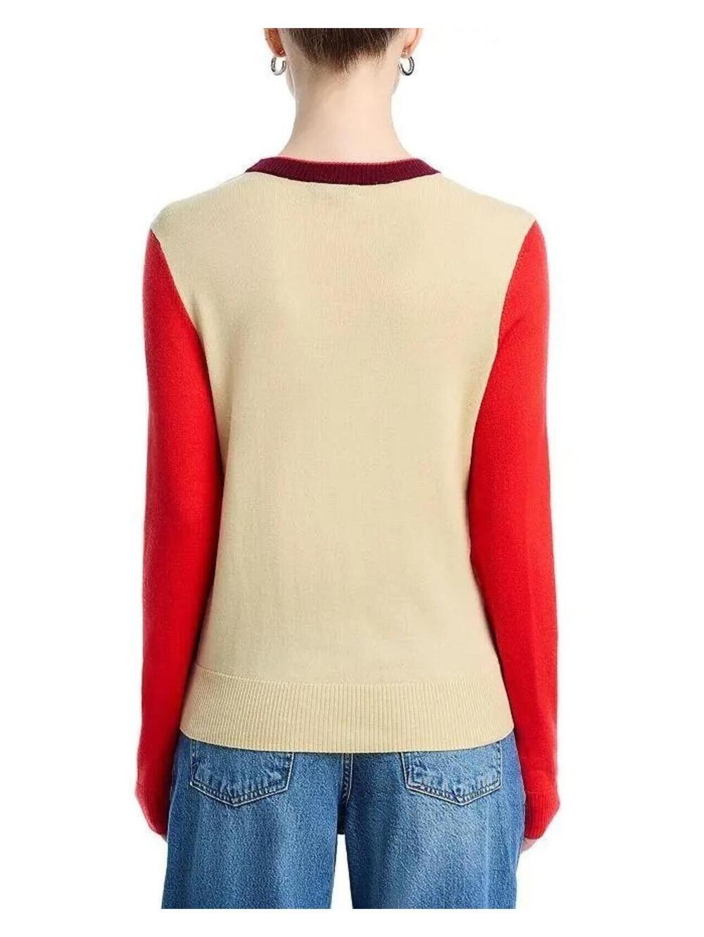 358$ Rag & Bone Taron Color Block Crew Neck Sweaters Women's Size L Burgundy - Picture 3 of 4
